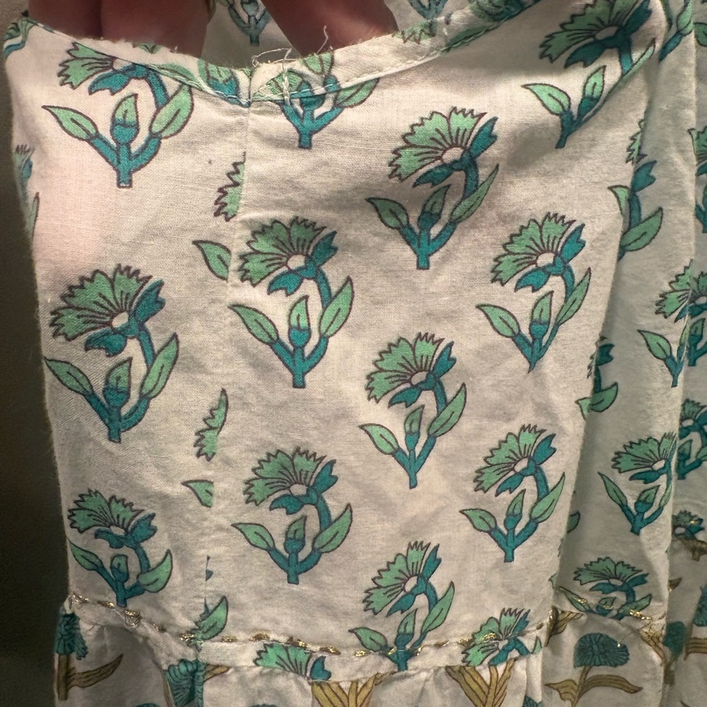 Chelsea & Theodore Cream Mini Dress with Blue Floral Print 1x - Picture 6 of 8